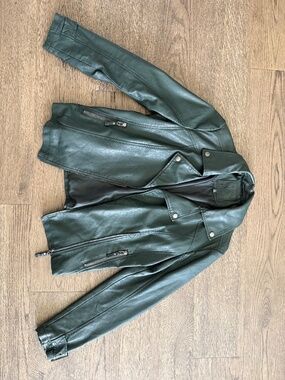 Max Studio Green Leather Moto Jacket | Size Small | Gently Worn